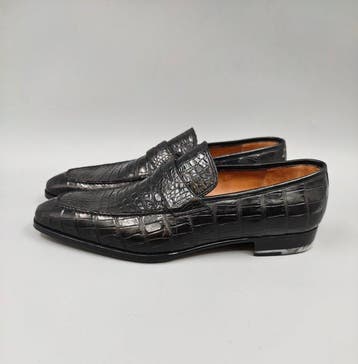 Enzo Bonafè Crocodile-UK10.5 Black Pennyloafers - Loafers -, Nieuw