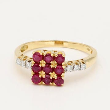 Bague - 18 carats Or jaune - Diamant - rubis