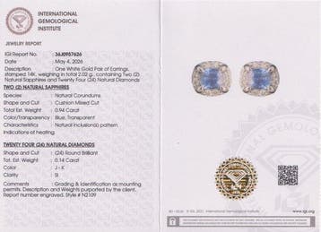 Oorstekers - 14 karaat Witgoud - 1.08ct. tw. Saffier -, Handtassen en Accessoires, Antieke sieraden
