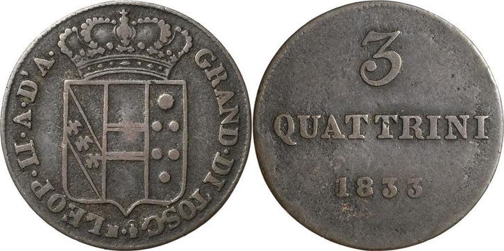 3 Quattrini 1833, Italien-florenz Leopold Ii von Habsburg..., Timbres & Monnaies, Monnaies | Europe | Monnaies non-euro, Envoi