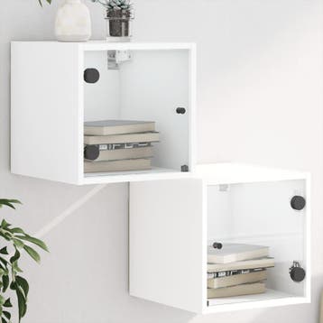 vidaXL Nachtkastjes met glazen deuren 2 st 35x37x35 cm wit, Verzenden