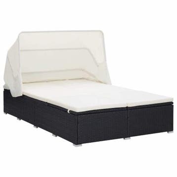 vidaXL Ligbed met kussen 2-persoons poly rattan zwart, Jardin & Terrasse, Chaises longues, Verzenden