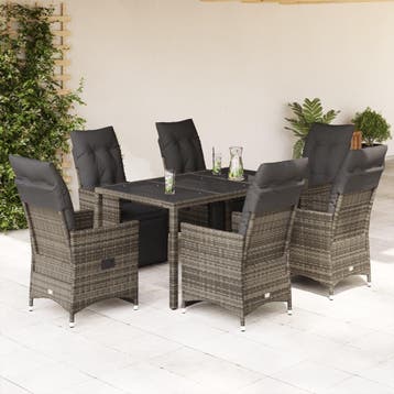 vidaXL 7-delige Bistroset met kussens poly rattan grijs, Verzenden, Nieuw