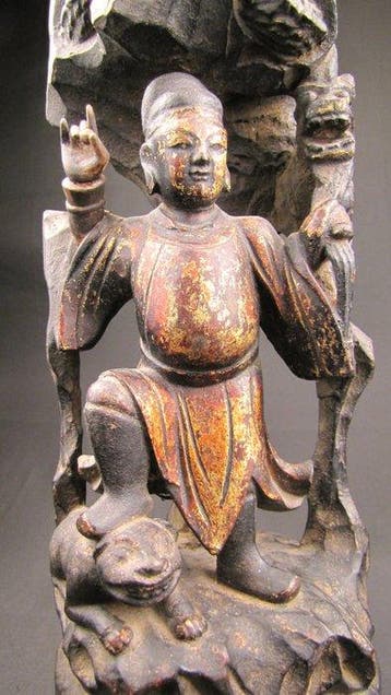 Zeldzaam tempelbeeld van de rijkdomsgod Zhao Gongming als Wu