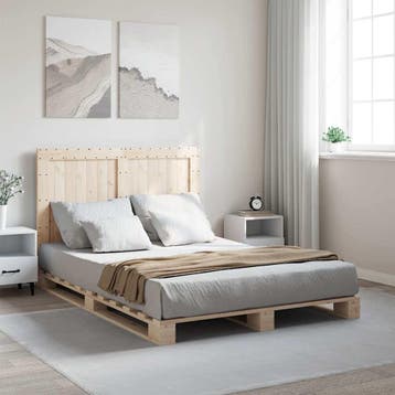 vidaXL Bedframe met hoofdbord massief grenenhout wit 140x200, Verzenden