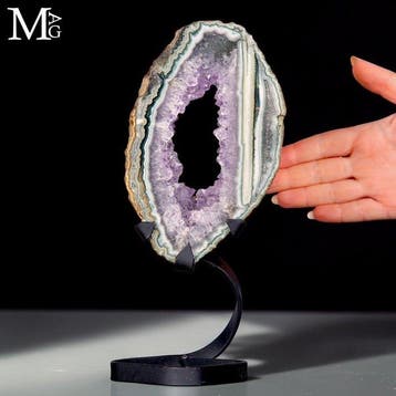 Braziliaanse amethist-geode plak met agaatbanden -