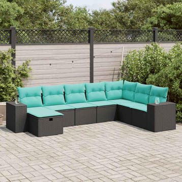 vidaXL 8-delige Loungeset met kussens poly rattan zwart, Verzenden, Nieuw, Loungeset