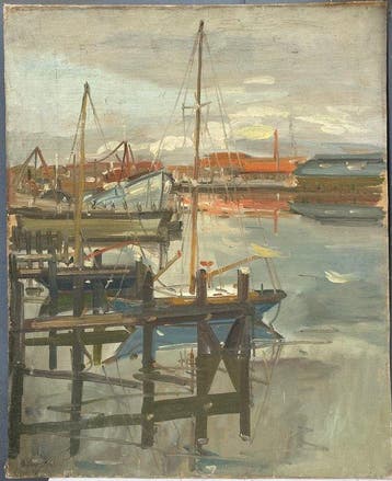 Maxime Dubaut (1920-1991) - Bateau au port d’Honfleur (Vendu
