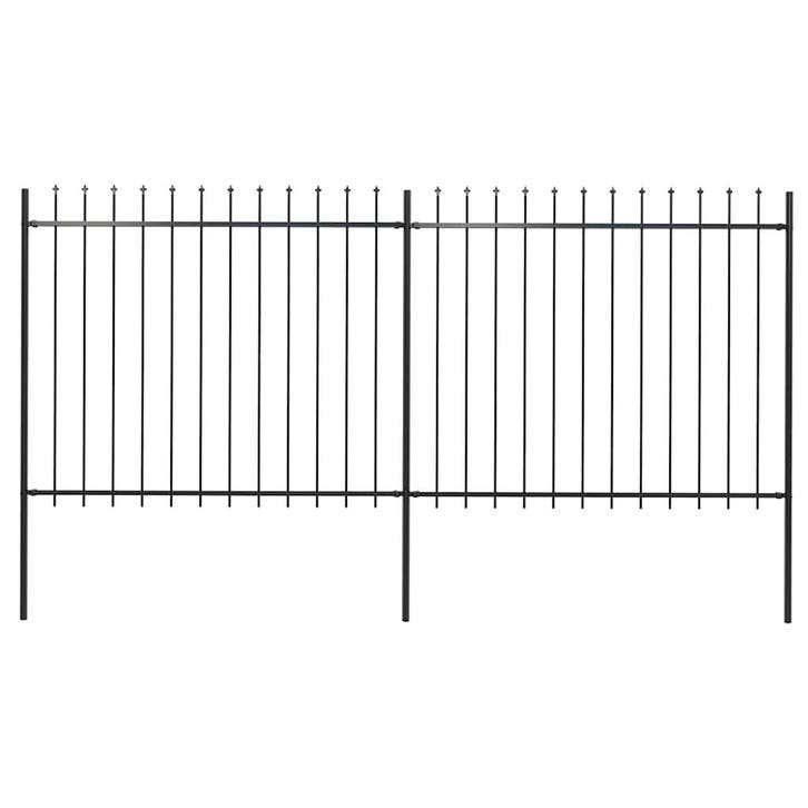 vidaXL Tuinhek met speerpunt staal 359x150 cm zwart, Tuin en Terras, Tuinhekken en Hekwerk, Nieuw, Verzenden