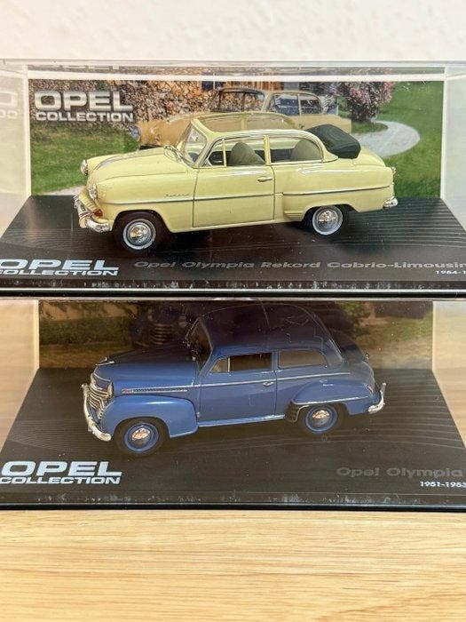 Altaya 1:43 - Modelauto (2) - Opel Collection – Opel Olympia, Hobby en Vrije tijd, Modelauto's | 1:5 tot 1:12