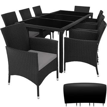 tectake Wicker zitgroep 8+1 met beschermhoes - zwart / grijs, Verzenden