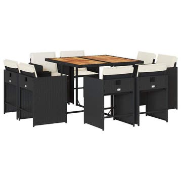 vidaXL 9-delige Tuinset poly rattan zwart, Verzenden, Nieuw, Tuinset