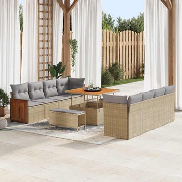 vidaXL Tuinbank Set met kussen 11 pcs Beige en Lichtgrijs, Tuin en Terras, Verzenden, Nieuw