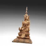 Verguld bronzen buddha - circa 1900/begin 20e eeuw - Beeld -
