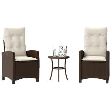 vidaXL 3-delige Bistroset met kussens poly rattan bruin, Verzenden, Nieuw