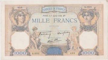 France Frankreich Fay 38/22 1 000 Francs Ceres en Merkur..., Timbres & Monnaies, Verzenden