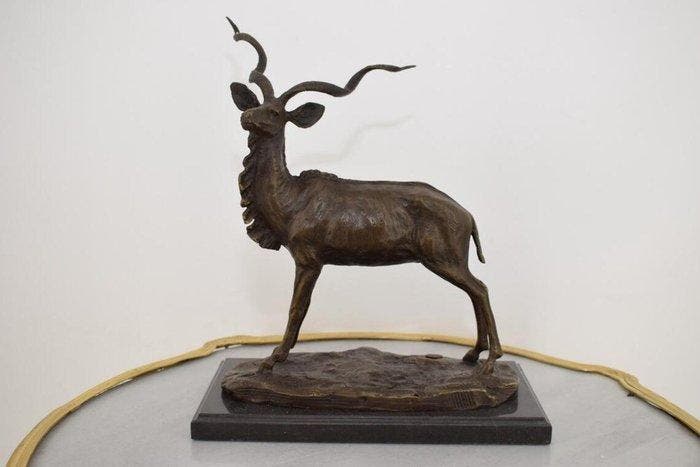 sculptuur, Bronze Sculpture of an African Kudu – Elegant, Antiquités & Art, Curiosités & Brocante