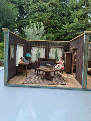 Onbekend - Maison de poupées Antiek poppenhuis huiskamer, Antiek en Kunst