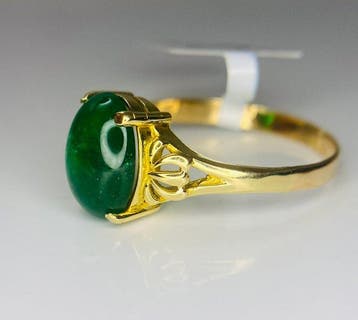 Bague de fiançailles - 18 carats Or jaune - Émeraude vert