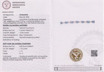 Armband - 14 karaat Witgoud - 14.70ct. tw. Saffier - Diamant, Nieuw
