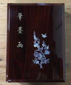 Japanese - Statue, Calligraphy Tool Set / Inkstone box,