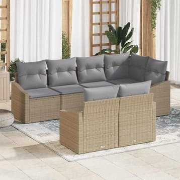 vidaXL Tuinbank Set met kussen 7 pcs Beige en Lichtgrijs, Verzenden