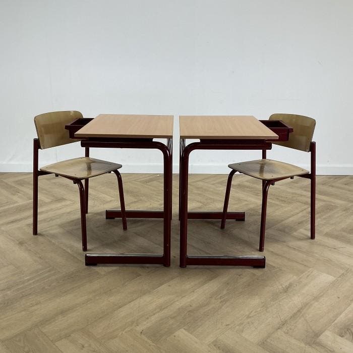 complete schoolset (blauwe stip) Presikhaaf 8x tafel + 8x, Huis en Inrichting, Stoelen, Gebruikt, Eén