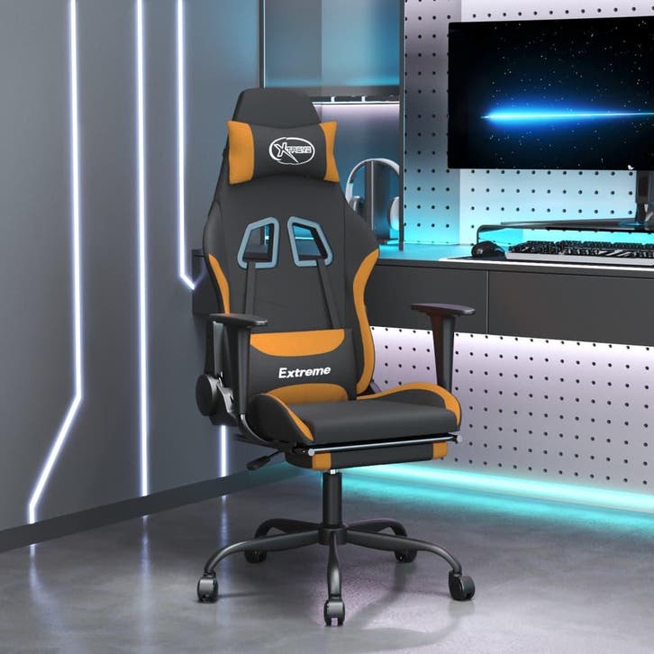 vidaXL Massage gamestoel met voetensteun stof zwart en, Huis en Inrichting, Stoelen, Nieuw, Verzenden