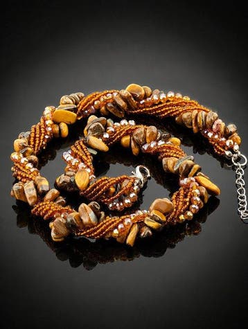 Ensemble d’œil de tigre brun – collier fait main imposant –