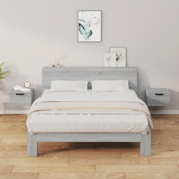 vidaXL Nachtkastjes 2 st wandgemonteerd 34x30x20 cm grijs, Maison & Meubles, Chambre à coucher | Tables de chevet, Envoi