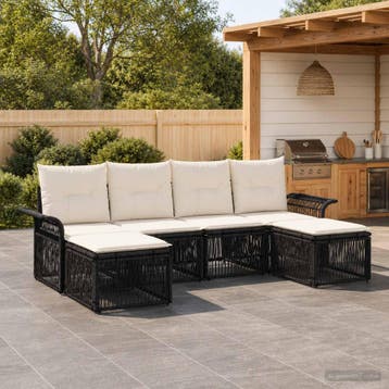 vidaXL Tuinbank Set 6 st Zwart poly rattan, Tuin en Terras, Tuinsets en Loungesets, Verzenden, Nieuw