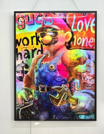 Patryk Konrad - Mario super fashion pop art collage -, Antiquités & Art, Art | Peinture | Moderne