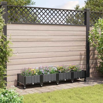vidaXL Tuin planter met wielen Zwart 160 x 40 x 29 cm PP, Verzenden, Nieuw