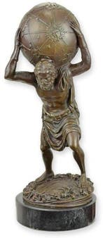 Beeld, Atlas draagt de Hemelbol - 31 cm - Brons