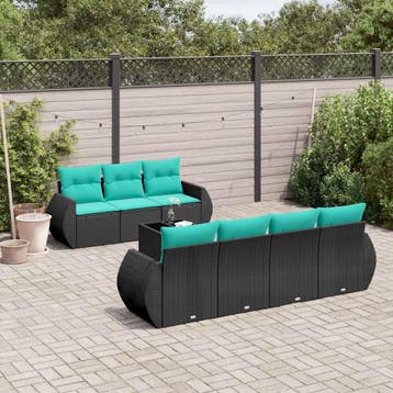 vidaXL 8-delige tuinbankset met kussens, zwart polyrotan, Verzenden, Nieuw
