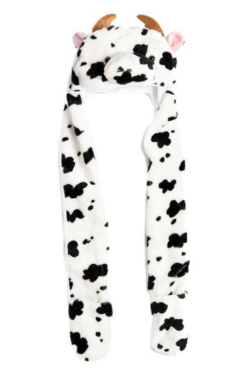 KIMU® Muts Wanten Koe Sjaalmuts met Oortjes Stier Zwart Wit, Ophalen of Verzenden, Nieuw