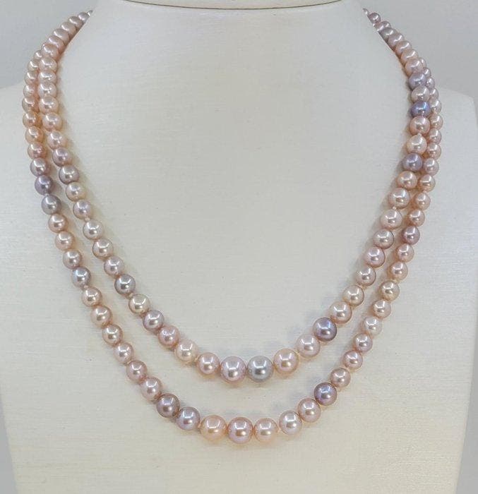 Sans prix de réserve - Collier Argent, Perles Edison roses, Handtassen en Accessoires, Kettingen