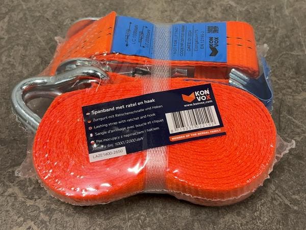 Veiling - 12x Konvox spanband met ratel en haak 35mm x 5m, Auto diversen, Aanhangwagen-onderdelen, Nieuw