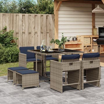 vidaXL 9-delige tuinset met kussens, grijs polyrotan, Verzenden, Nieuw, Tuinset