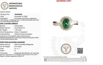 Ring - 14 karaat Witgoud - 1.55ct. tw. Smaragd - Diamant, Nieuw