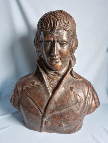 sculptuur, Gepatineerd Terracotta Borstbeeld – Jonge
