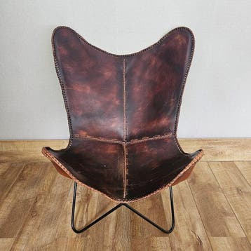 Stoel - Butterfly stoel (3107) - Leder, IJzer, Antiek en Kunst
