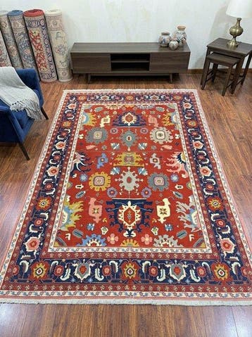 Premium Terracotta-rood en marineblauw woltapijt -
