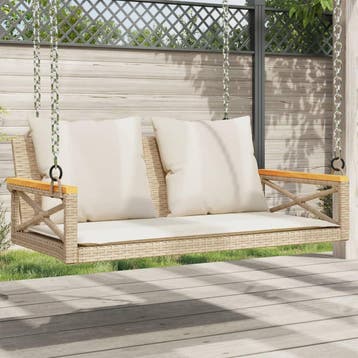 vidaXL Schommelbank met kussens 109x62x40 cm poly rattan, Verzenden