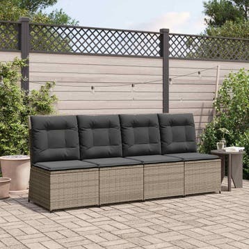 vidaXL Tuin Sofa met kussen Grijs poly rattan, Verzenden, Nieuw