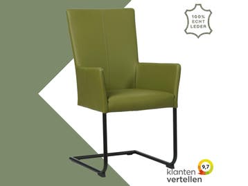 Leren eetkamerstoel Dry met armleuning - Toledo Apple Green, Huis en Inrichting, Stoelen, Overige kleuren, Nieuw, Leer, Ophalen of Verzenden