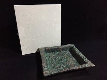 Heavy Japanese Cast Bronze Square Relief Plate with Imperial