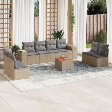vidaXL 9-delige Loungeset met kussens poly rattan beige, Verzenden, Loungeset