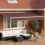 vidaXL Elektrisch Uitschuifbare Zonneluifel Bruin en wit 3,5, Tuin en Terras, Zonneschermen, Verzenden, Nieuw