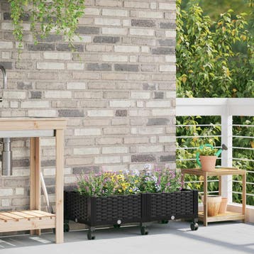 vidaXL Tuin planter met wielen Zwart 80 x 40 x 29 cm PP, Verzenden, Nieuw